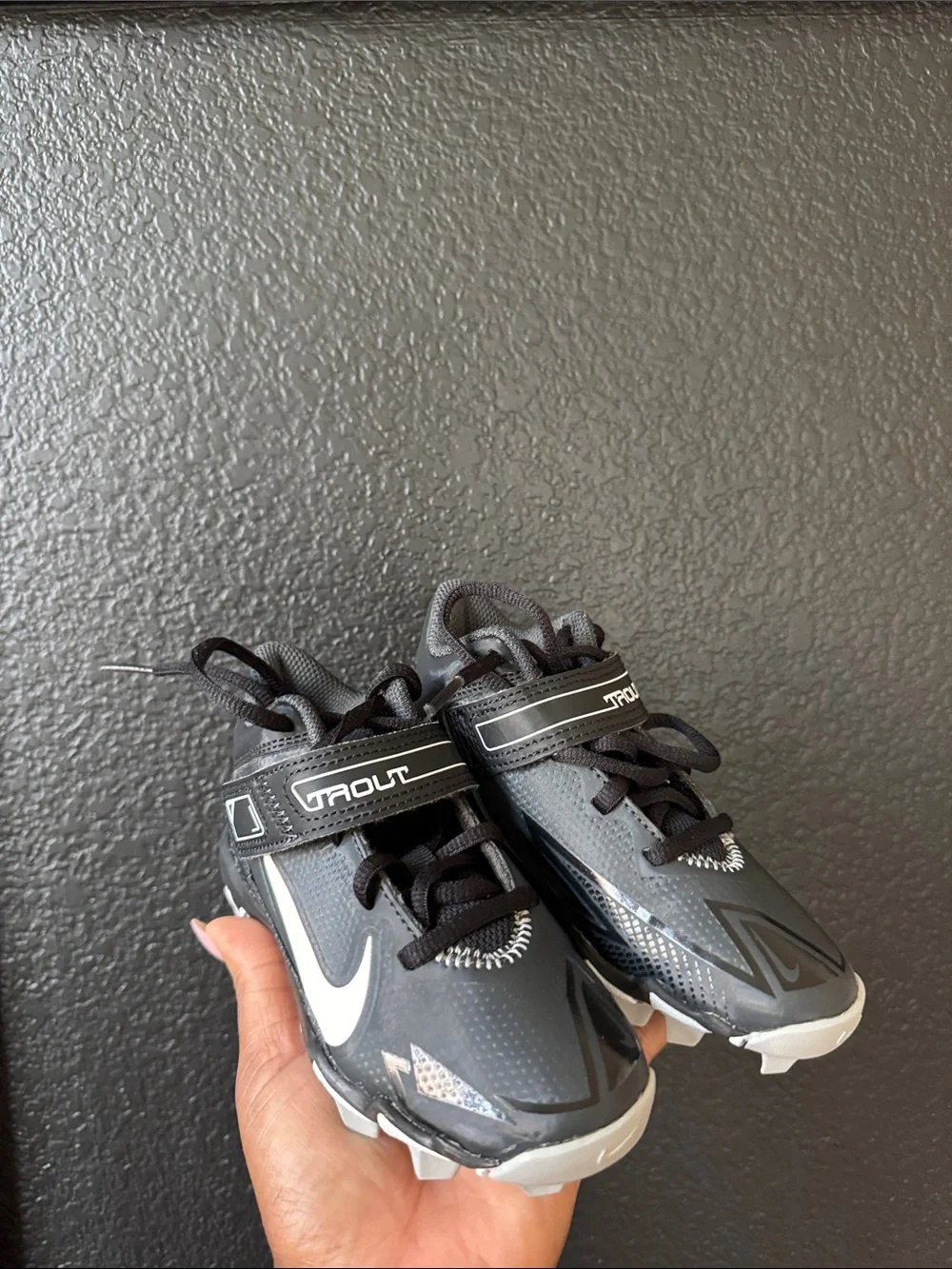 Nike Kids Gray and Black Cleats with White Swoosh with box